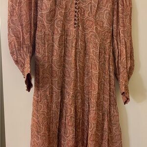 The Kooples Paisley Midi Dress in Pink and Brown